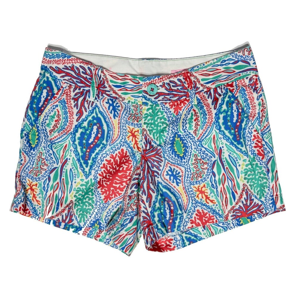 Lilly Pulitzer Callahan Shorts Blue Red Teal Coral Pattern Women’s Size 4 (31”W)